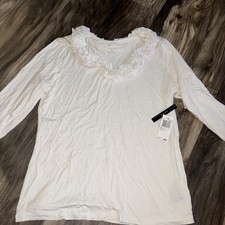 NWT Grace Bleach White Sz Large Ruffled Neckline Long Sleeve picture