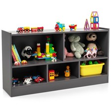 Kids 5-Cube Toy Storage Cabinet 2-Shelf Wooden Bookcase School Organizer Grey picture