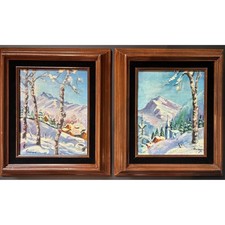 ❄️ Vintage Winter Mountain Painting Set (Signed, 1951) – Framed Pair ❄️ picture
