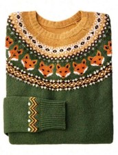 Women’s Fox Fair Isle Sweater Crewneck Knit Pullover Long Sleeve Fall Winter picture