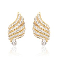 Diamond Earrings Yellow Gold 18K Genuine  1.27cts Jewelry Ornament Retro Vintage picture