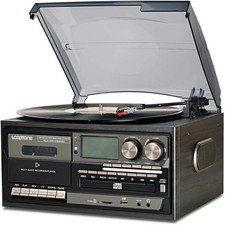 Vintage 9-in-1 Bluetooth Vinyl Record Player with CD, Cassette & Radio - Black picture