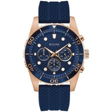 Bulova Men's Sport Chronograph Blue Silicone Quartz Watch 43MM 98A299 picture