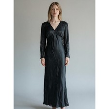 Fresha London Maxi Dress Womens XS Black Silk Open Back Jacquard V-Neck NWT picture