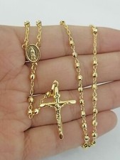 REAL 14KT Yellow Gold Rosary Necklace 24