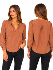 Joie 100% Silk Blouse XS Dusty Rose Luxury V-Neck Long Sleeve Pocket Top picture