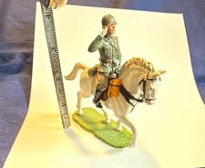 Elastolin Composition Cavalry Soldier Saluting on White Horse Green Base 1940 picture