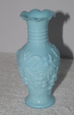 VTG Imperial Glass Loganberry Vase Light Blue Satin Matte Milk Glass 6