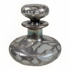 Antique Fine Silver Overlay Crystal Glass Perfume Bottle Art Nouveau Floral 1000 picture