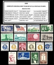 1959 COMPLETE COMMEMORATIVE YEAR SET OF MINT NH VINTAGE U.S. POSTAGE STAMPS picture