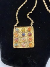 Vintage Gold Hoshen Pendant Necklace 12 Tribes of Israel Priestly Breastplate picture