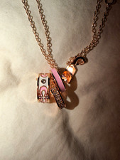 Rose Gold Plated Cable Chain Necklace Pink Enamel Charm Pavé Crystal Pendant picture