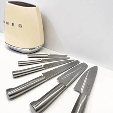 SMEG 7-Pieces Kitchen Knife Block Set Stainless Steel -Cream Beige Fast Shipping picture