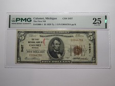 $5 1929 Calumet Michigan MI National Currency Bank Note Bill #3457 VF25 PMG picture