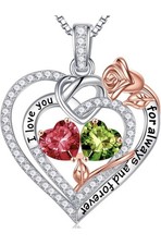 Iefil Rose Heart Necklace I Love You Forever & Always 925 SS Birthstone July/Aug picture