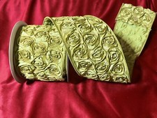 Christmas 3D- Green Floral Wired, RIBBON (4” Wide) (10 Yards) Holiday Wedding picture