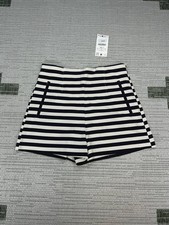 Zara High Waisted Shorts Womens Large Multicolor Horizontal Stripe Side Zip NEW  picture