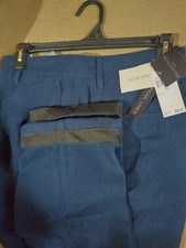 Very nice Men's New Magaschoni Linen Blend Pants, Navy Blue, 33/33 picture