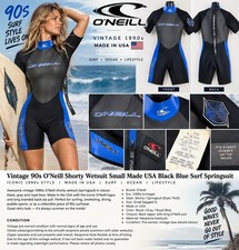 Vintage 90s O’Neill Shorty Wetsuit Small Made USA Black Blue Surf Springsuit picture