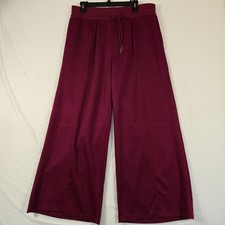 Umgee Wide Leg Pants Womens 1XL Burgundy Stretch Drawstring High Rise Flat Front picture
