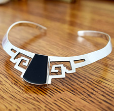 Vintage Taxco Mexico TD-51 Sterling Silver & Black Onyx Collar Necklace picture