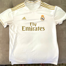 adidas Real Madrid Soccer Jersey Fly Emirates White and Gold picture