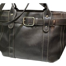 Villager by Liz Claiborne Brown Leather Tote Shoulder Bag Buckle Detail picture