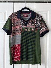 Retro Desigual Men’s Large Patchwork Polo Shirt Green Red Geometric Print picture