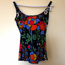 1950 Hermes Women’s One-Piece Swimsuit Multicolor Floral Wide Strap Lined B M/L picture