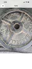 Single (1) BFCO Rare Vintage Olympic Plate Weight 45 Lbs Total 2” Iron Black picture