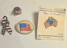 Vintage American Flag Lapel Pin Lot 4pc Lenox Porcelain & 1976 Bicentennial picture