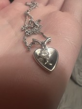 Vintage Jabel SOLID 18K 14K White Gold Diamond Heart Pendant Necklace  picture