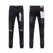 Fashion Black Purple Brand Men's Personality Slim Fit Splash-Ink Jeans picture