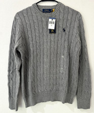 Polo Ralph Lauren Men’s Cotton Cable Knit Crew Neck Sweater GREY Size S NWT picture