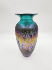 Robert Held Signed Iridescent Art Glass Vase Vintage Studio Glass 8.5