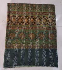 Indian Kantha Quilt Cotton Bedspread King Size Blanket Hand Block Bedding Throw picture