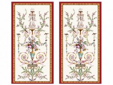 Pair Hand Painted Watercolor  Rococo Panels Chinoiserie Floral Urn Cherub Motif picture