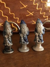 3 Vintage Rowe Pottery Works Santa  Ornaments RPW Salt Glazed 1988, 1990 & 1991 picture