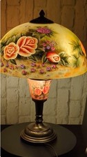 Vintage Reverse Painted Floral Glass Table Lamp 23