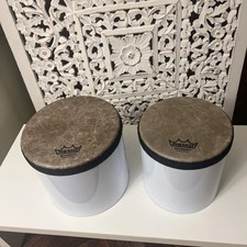 Remo Percussion Hand Drum Pair Tom Tom Skins Mounted On Steel Cylinders EUC picture