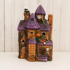 Vintage Spooky Halloween Village Lighted Porcelain 3D Jack-O-Lantern Skeletons picture
