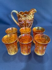 Antique Edwardian IMPERIAL Carnival Glass water/juice set TIGER LILLY c.1910-12 picture