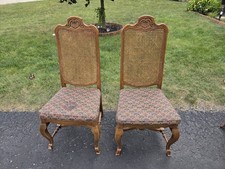 Pair Vintage Carved Wood Cane Back Chairs Upholstered Seats Local Pickup picture