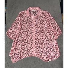 Siren Lily Pink Floral Burnout Sheer Button Down Sharkbite Hem Top 2X NEW picture