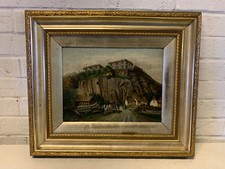 Antique English Oil Painting Old Nottingham Castle Rock Folk Art Signed F Gamble picture