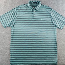 Southern Marsh Polo Mens Large Teal Navy Blue Striped Performance Short Sleeve picture