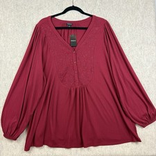 Torrid 3X 22-24 Blouse NWT Burgundy Floral Embroidered Boho Peasant Top picture