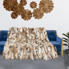 Real Fur Throw Luxury Rabbit Blanket Sofa Warm Bedspread Straw Yellow 140x160cm picture