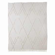 Ivory Geometric King Cotton Coverlet With Fringe picture