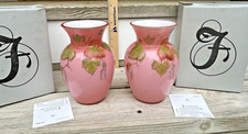 Fenton Glass Vase Pair Vases Coral Orange #2743 V8 Shelley Autumn Leaves Peach picture